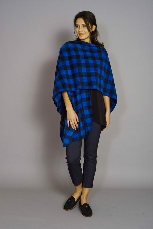 Royal Blue/Black Buffalo Print - Premium Mountain Fleece Cape