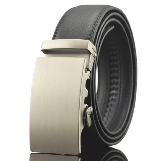Black Belt Silver Buckle Mens Adjustable Ratchet Slide Buckle Belt -