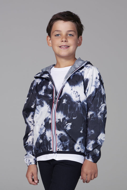 Kids oil print packable rain jacket and windbreaker