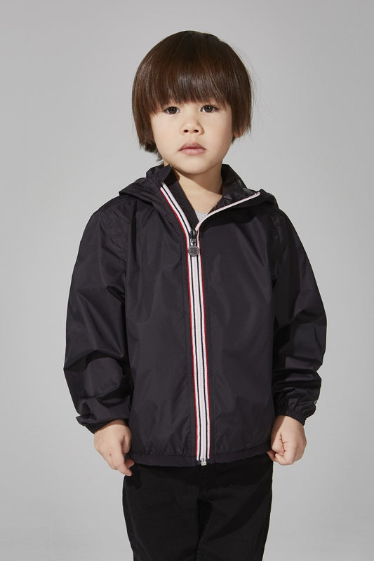 Kids Black Full Zip Packable Rain Jacket and Windbreaker