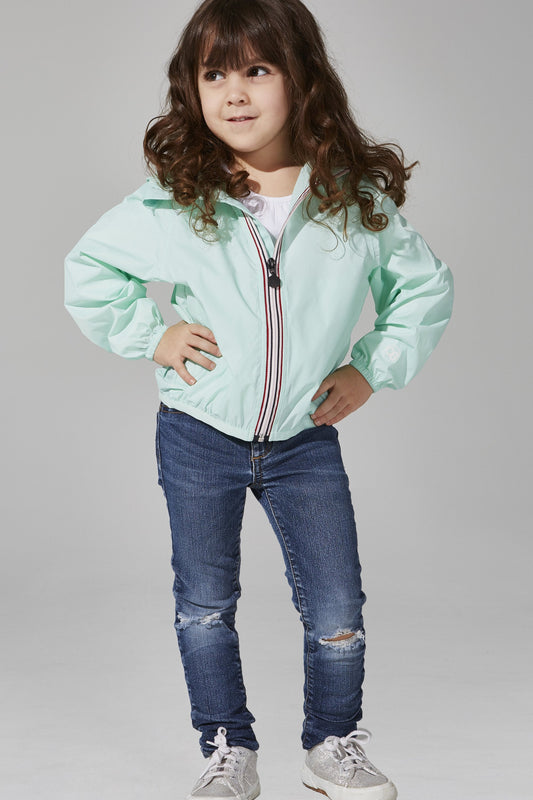 Kids Mint Full Zip Packable Rain Jacket and Windbreaker