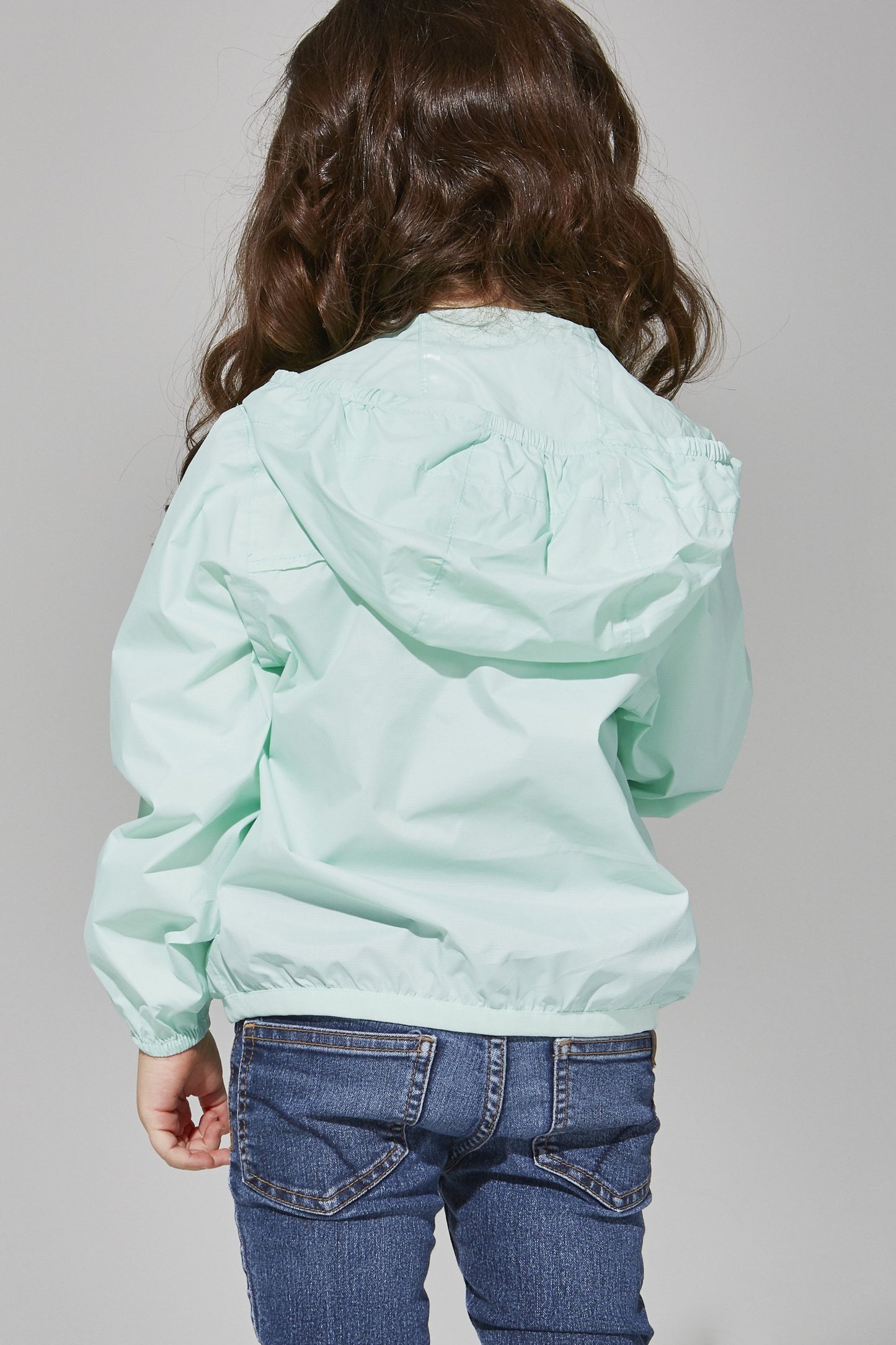 Kids Mint Full Zip Packable Rain Jacket and Windbreaker