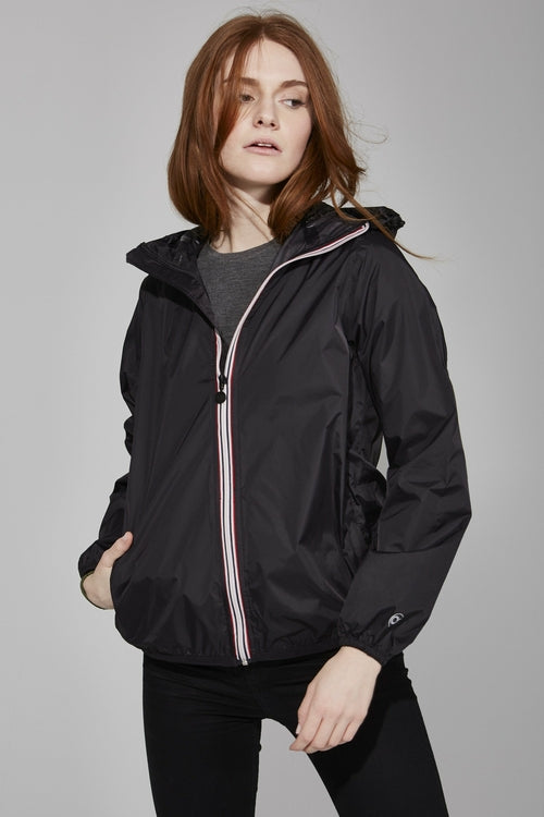 Full Zip Packable Rain Jacket and Windbreaker in Black