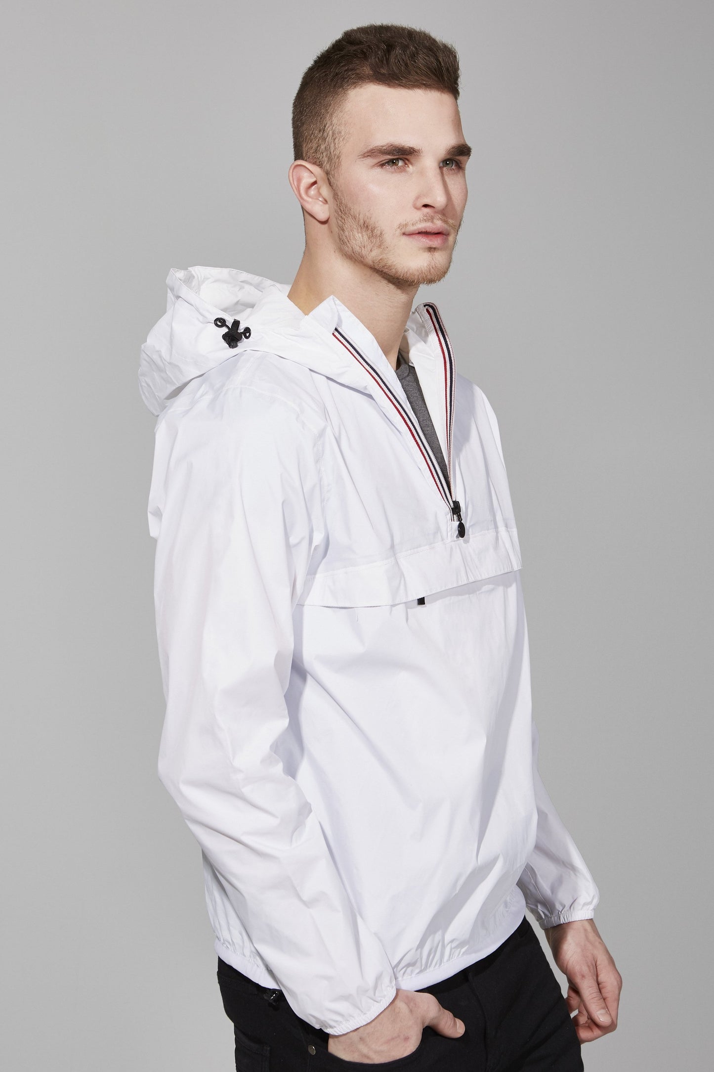 White Quarter Zip Packable Rain Jacket