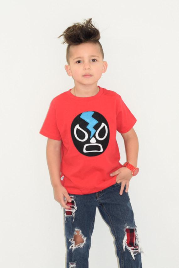 Kids T-shirt - Luchador Negro - Black Mexican Wrestler Kids (Red)