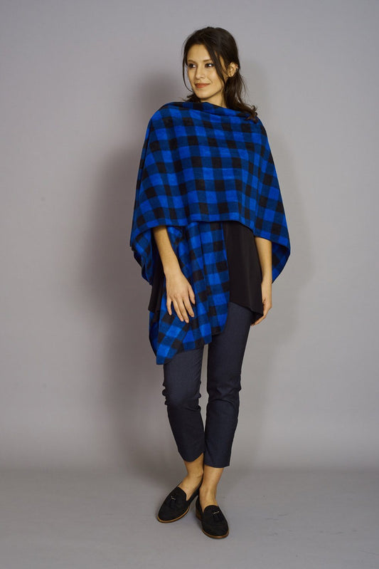 Royal Blue/Black Buffalo Print - Premium Mountain Fleece Cape