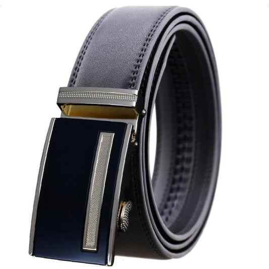 Black Belt Blue Buckle Mens Adjustable Ratchet Slide Buckle Belt -