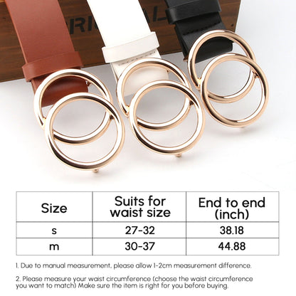 Leather Belt with Double O-Ring Buckle Jeans Waist Belts for Women