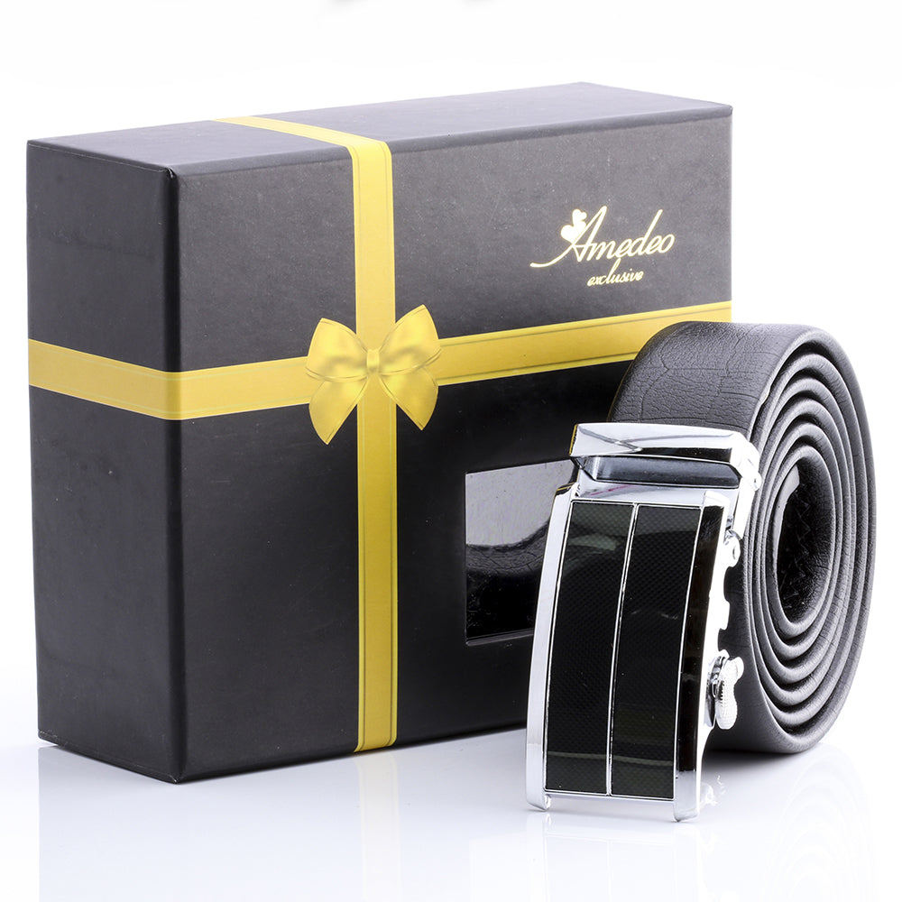 Men's Stainless Steel Black Belt with Silver Buckle