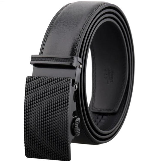 Black Belt & Buckle Leather Mens Adjustable Ratchet Slide Buckle Belt