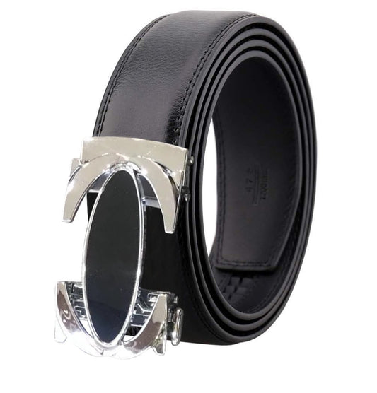 Black and Silver Mens Adjustable Ratchet Slide Buckle Belt - Genuine