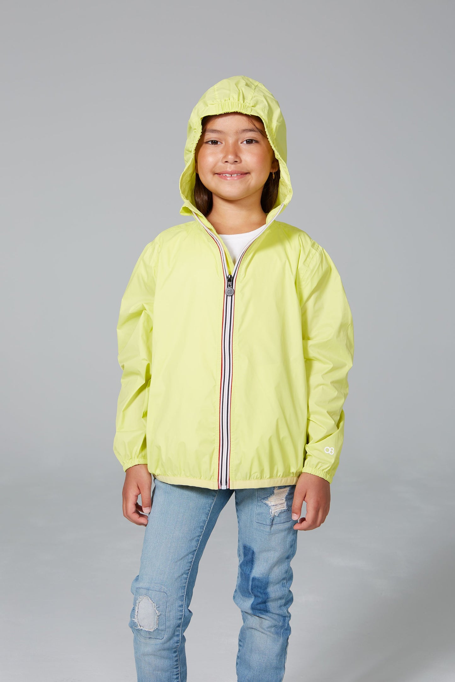 Kids Citrus Full Zip Packable Rain Jacket and Windbreaker